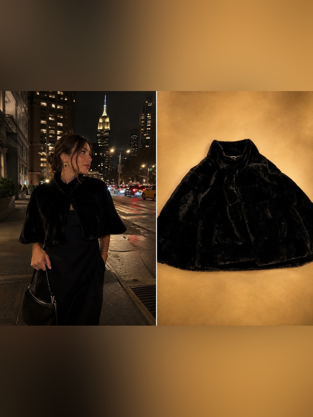 BCBGeneration Black Faux Fur Cropped Cape XS